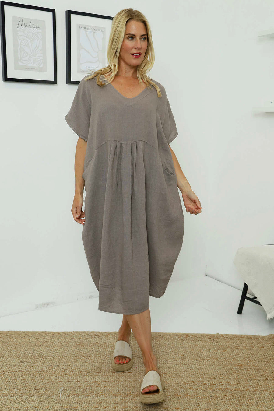 Fenella Linen Dress Mocha