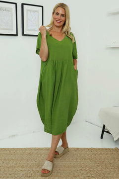 Fenella Linen Dress Olive