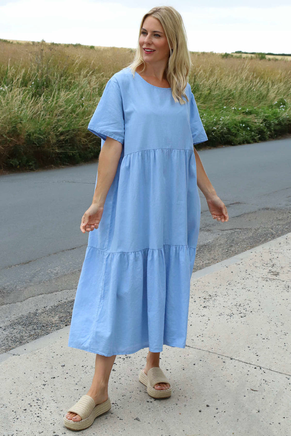 Nova Linen Dress Powder Blue