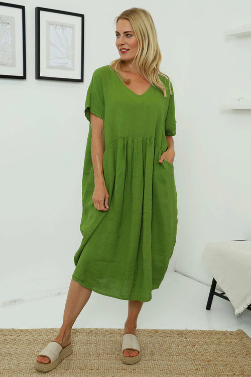 Fenella Linen Dress Olive - Image 2