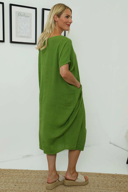 Fenella Linen Dress Olive - Image 4