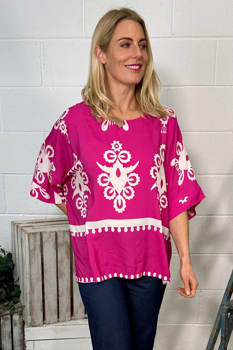 Pixie Print Top Fuchsia