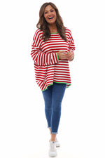 Francia Stripe Cotton Top Red Red - Francia Stripe Cotton Top Red