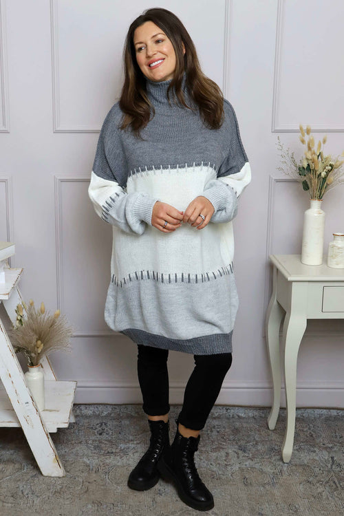 Doris Polo Knitted Jumper Mid Grey - Image 3