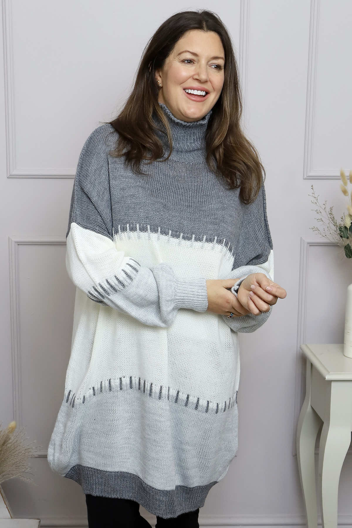 Doris Polo Knitted Jumper Mid Grey