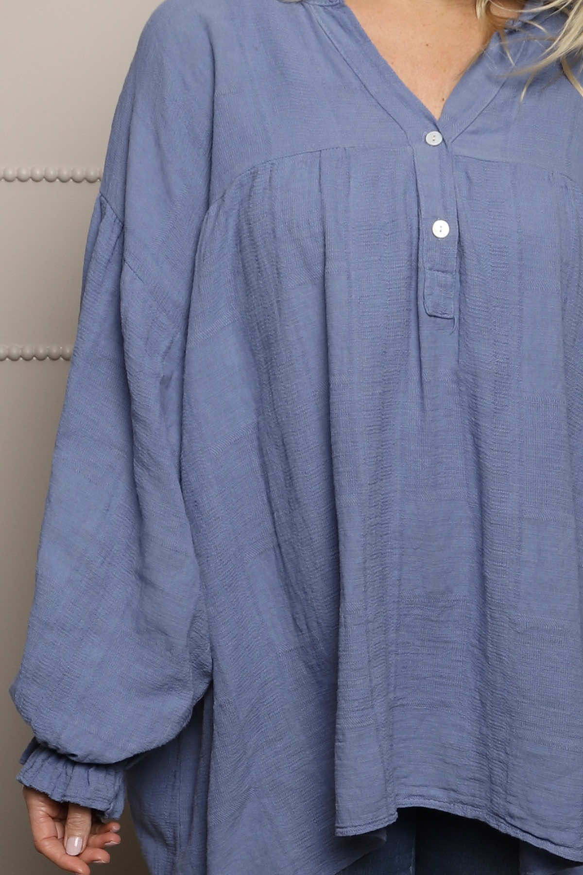 Ashlyn V-Neck Cotton Top Blue