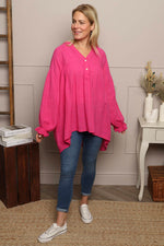 Ashlyn V-Neck Cotton Top Fuchsia Fuchsia - Ashlyn V-Neck Cotton Top Fuchsia