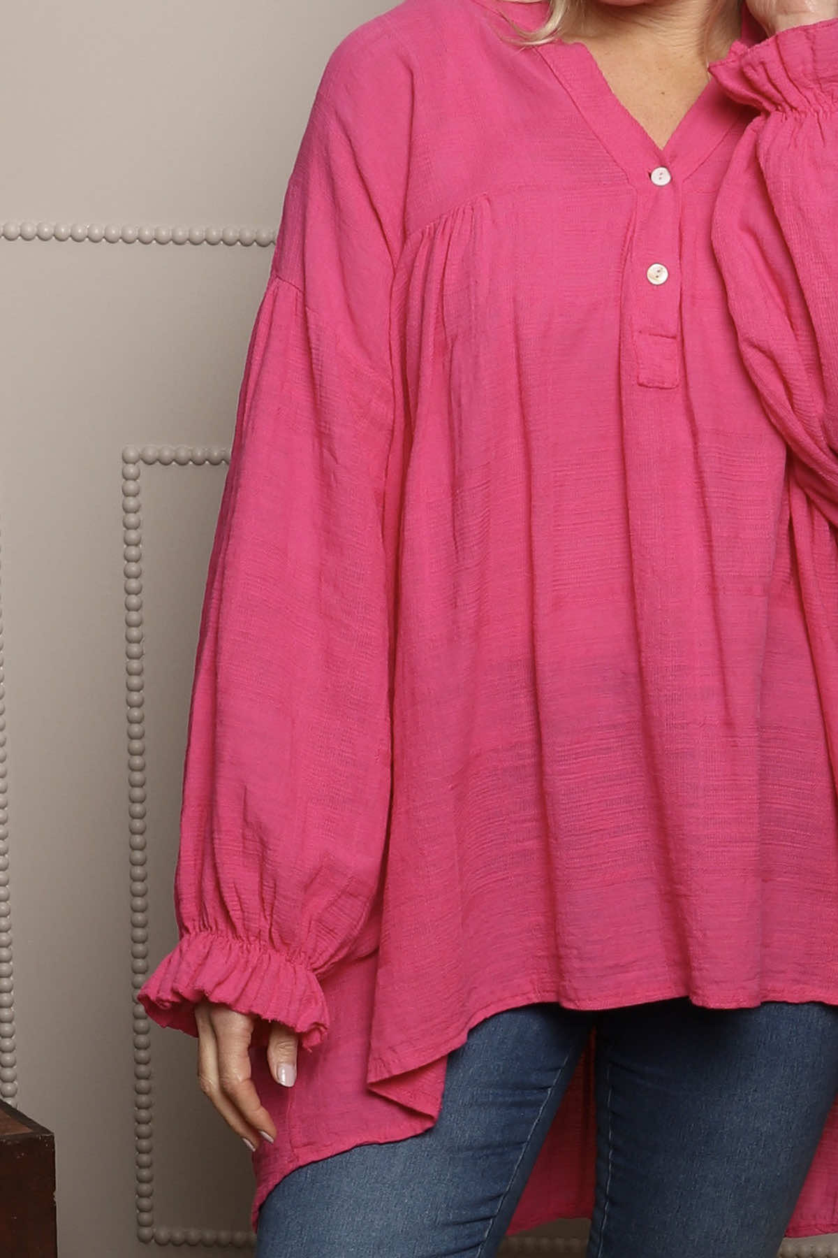 Ashlyn V-Neck Cotton Top Fuchsia