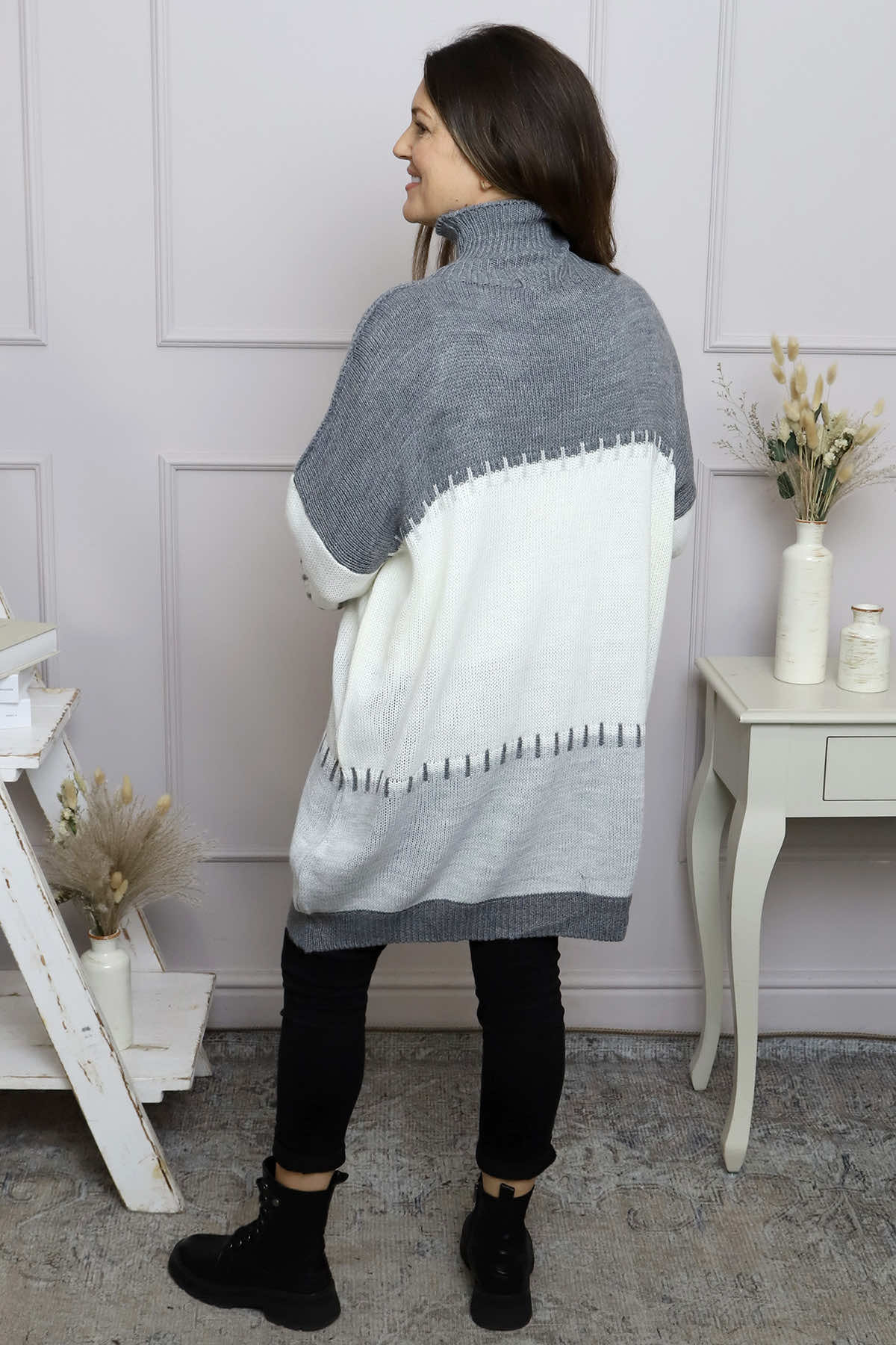 Doris Polo Knitted Jumper Mid Grey