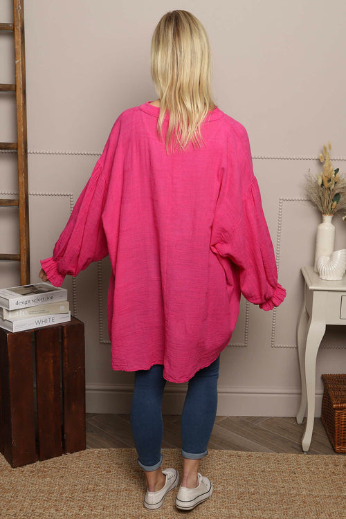 Ashlyn V-Neck Cotton Top Fuchsia - Image 4