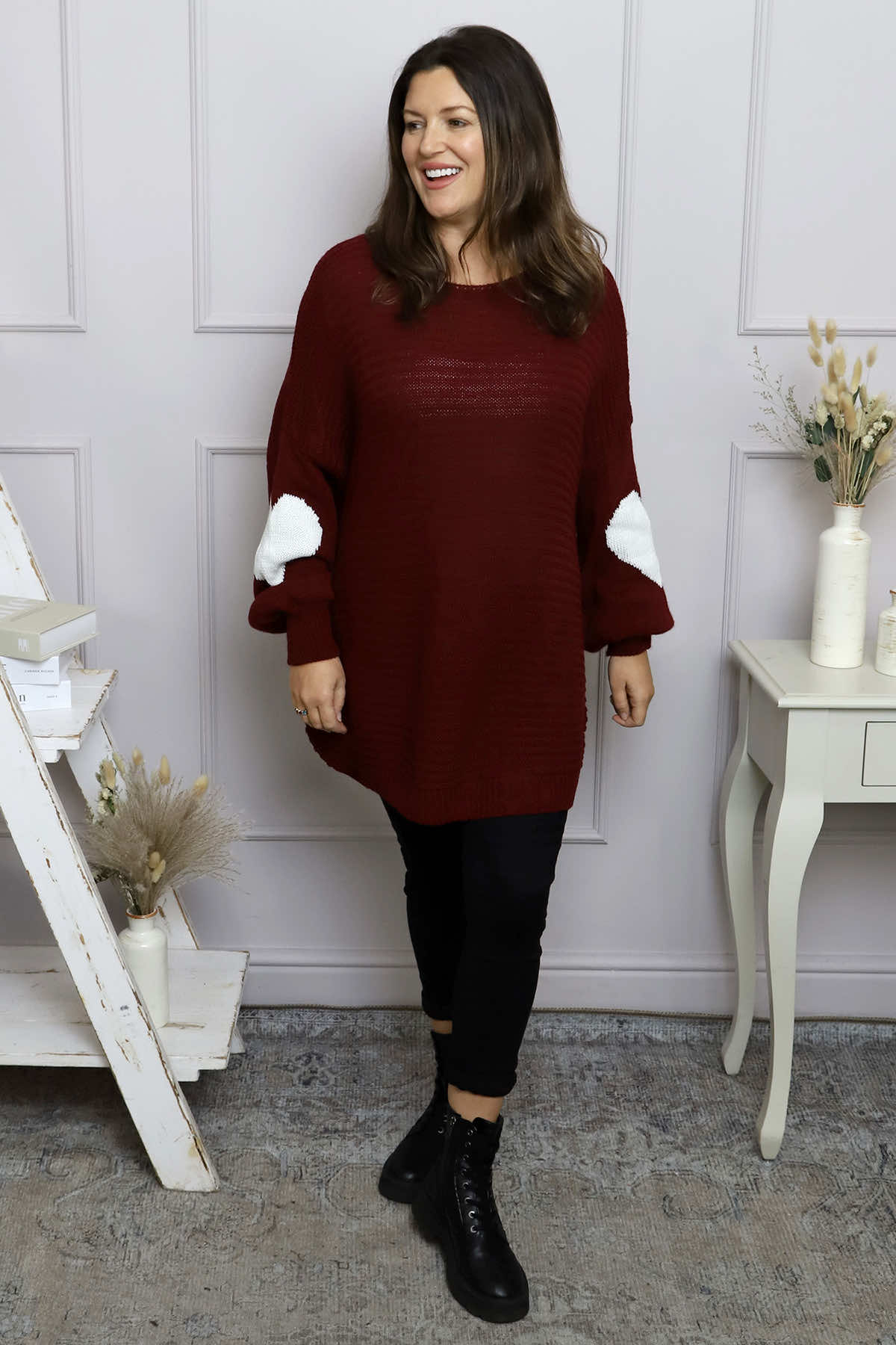 Magdalena Heart Sleeve Knitted Jumper Wine