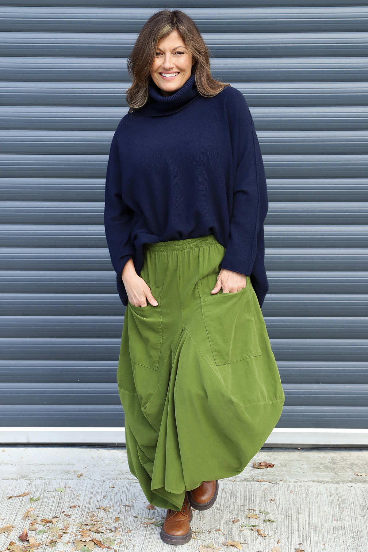 Orla Needlecord Parachute Skirt Olive