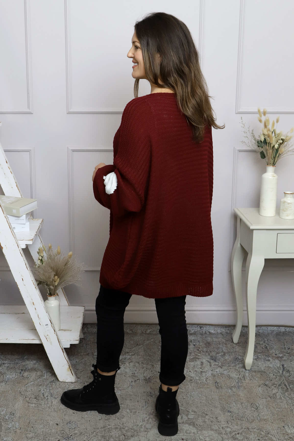 Magdalena Heart Sleeve Knitted Jumper Wine