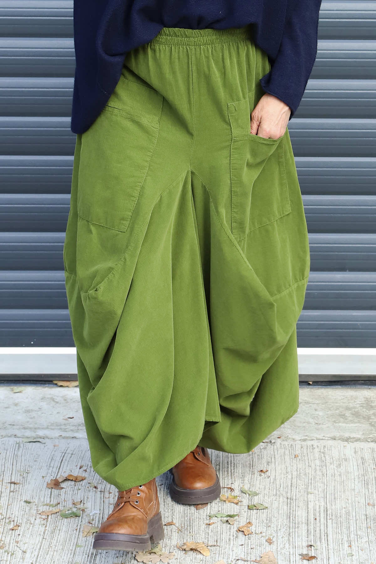 Orla Needlecord Parachute Skirt Olive