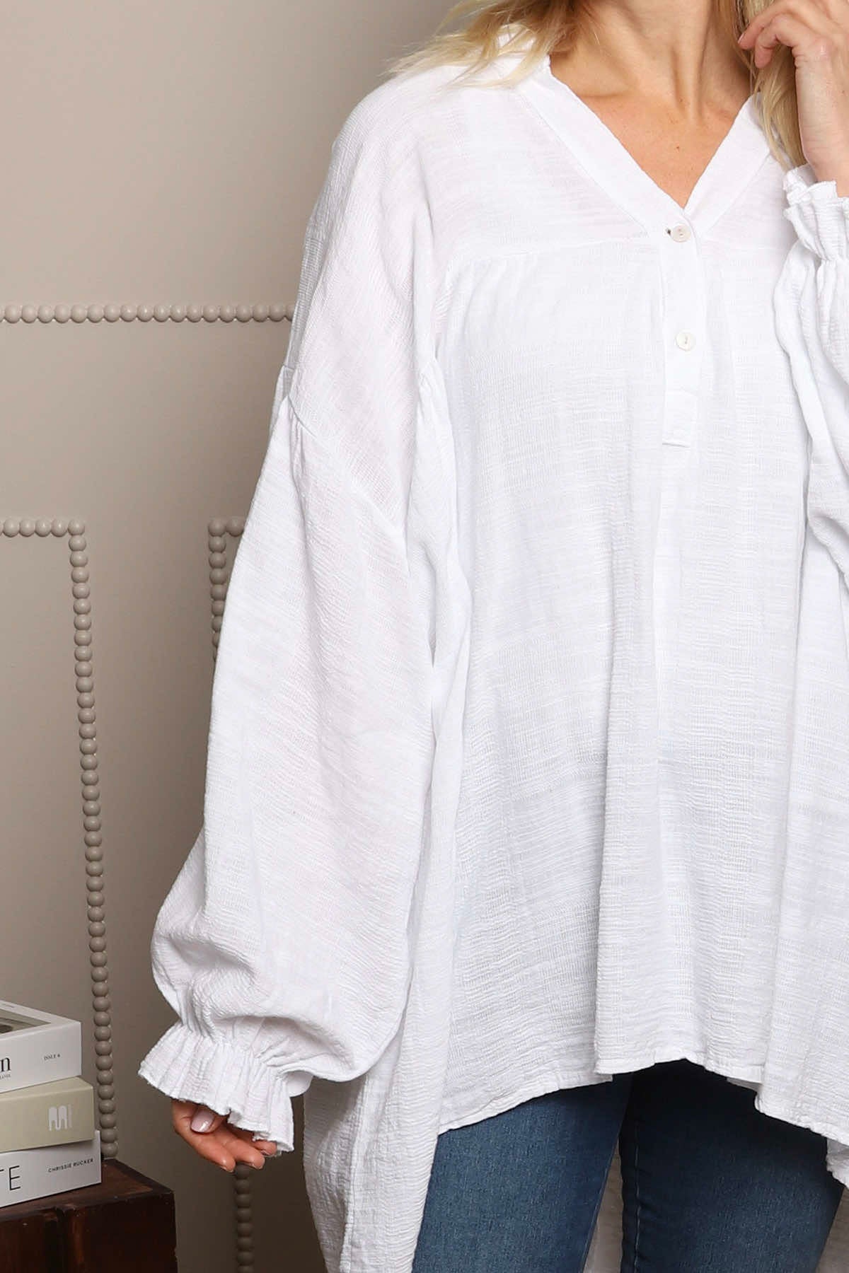 Ashlyn V-Neck Cotton Top White