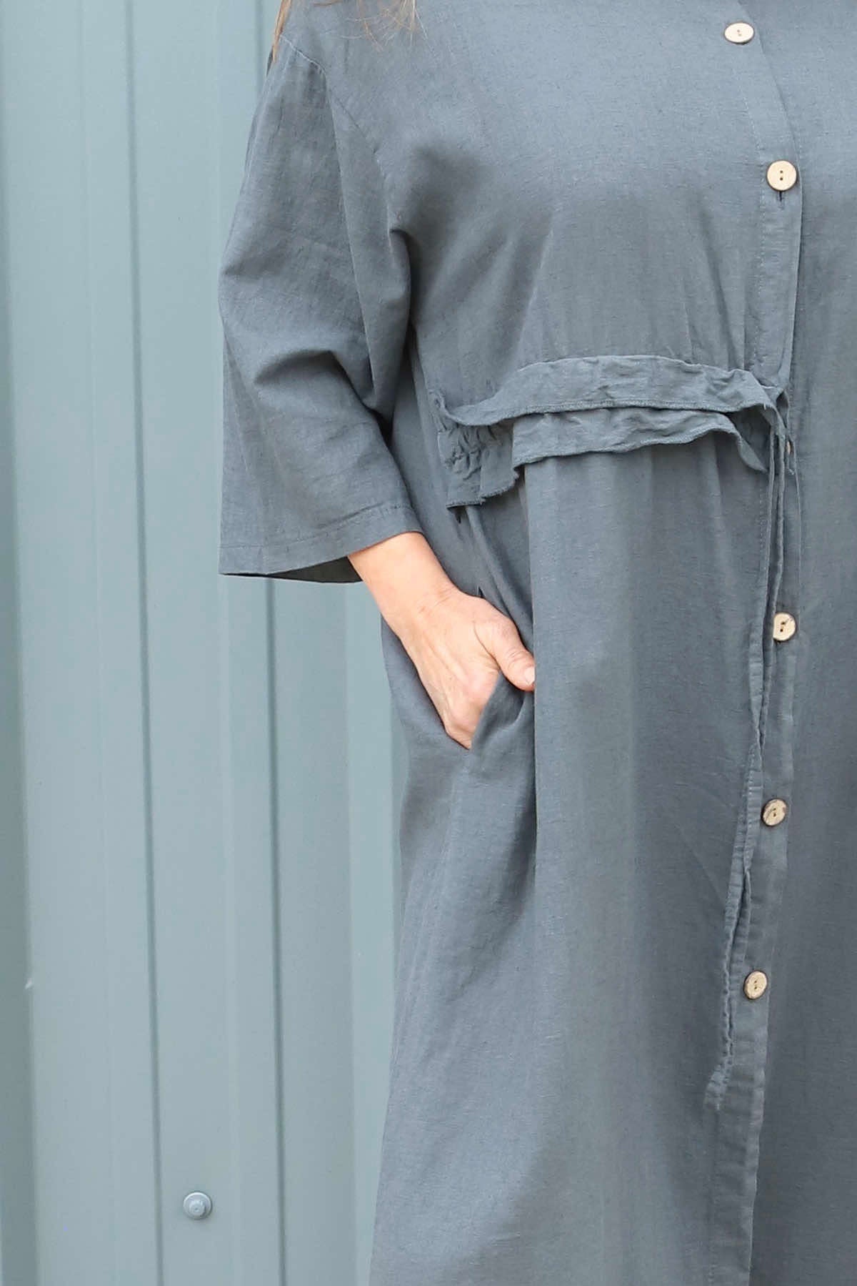 Sienna Button Linen Dress Charcoal