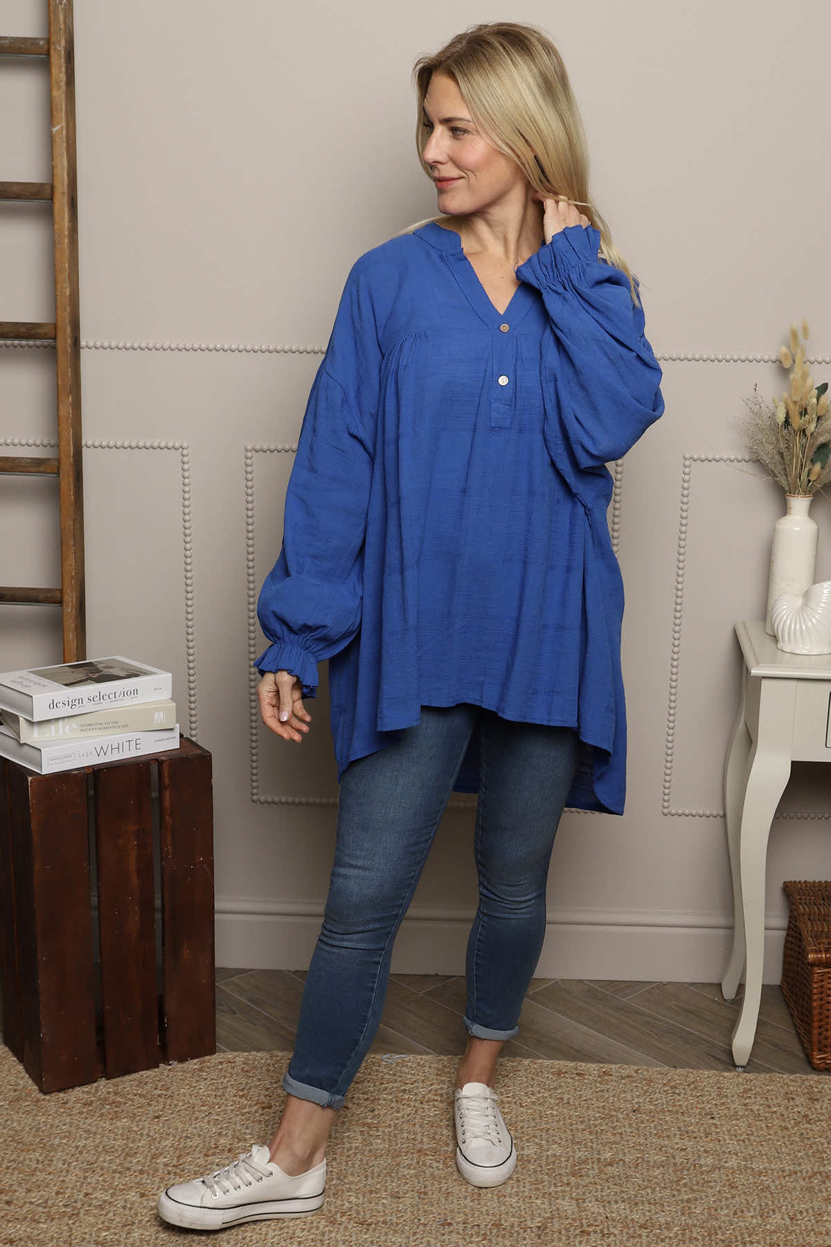Ashlyn V-Neck Cotton Top Cobalt