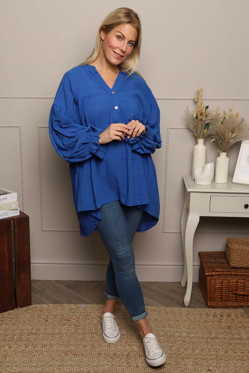 Ashlyn V-Neck Cotton Top Cobalt - Image 2