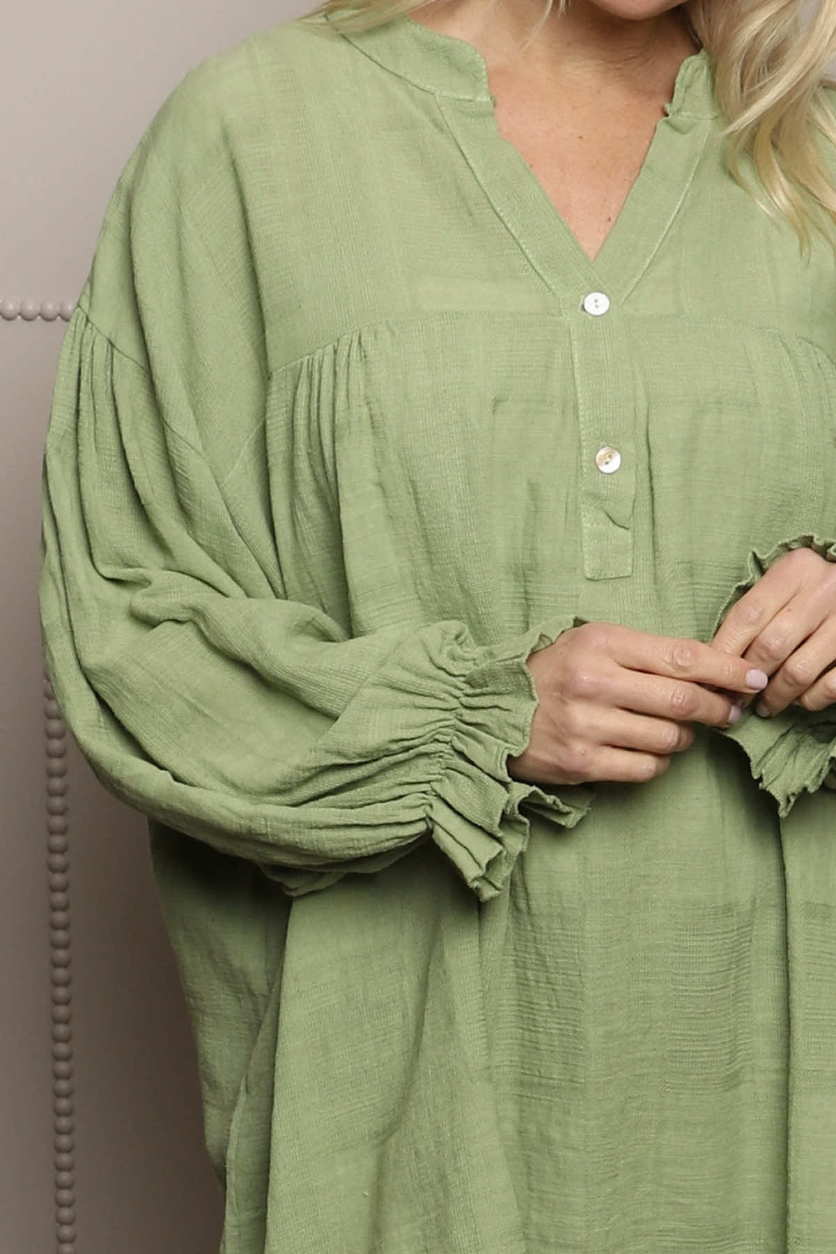 Ashlyn V-Neck Cotton Top Green