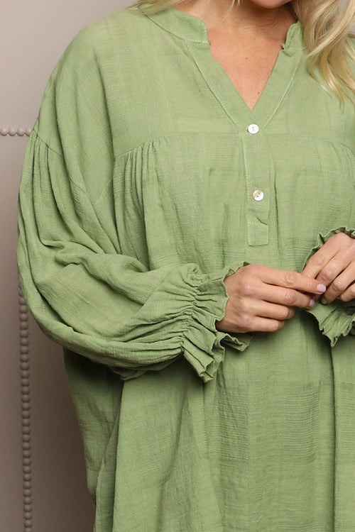 Ashlyn V-Neck Cotton Top Green - Image 3