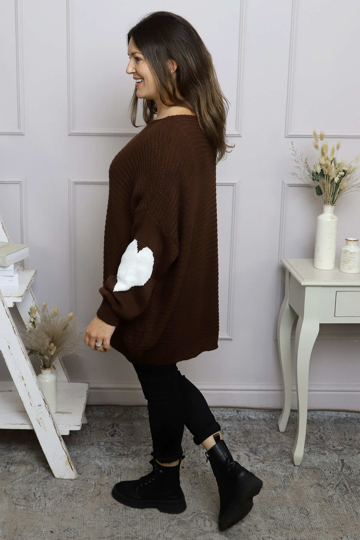 Magdalena Heart Sleeve Knitted Jumper Cocoa