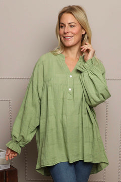 Ashlyn V-Neck Cotton Top Green