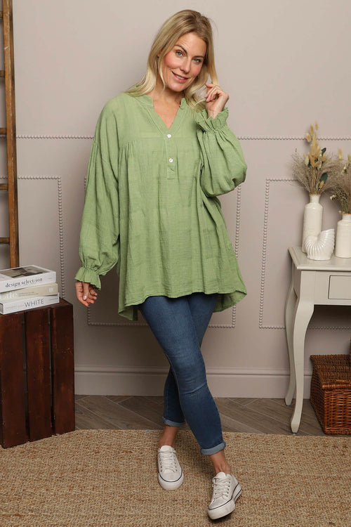 Ashlyn V-Neck Cotton Top Green - Image 2