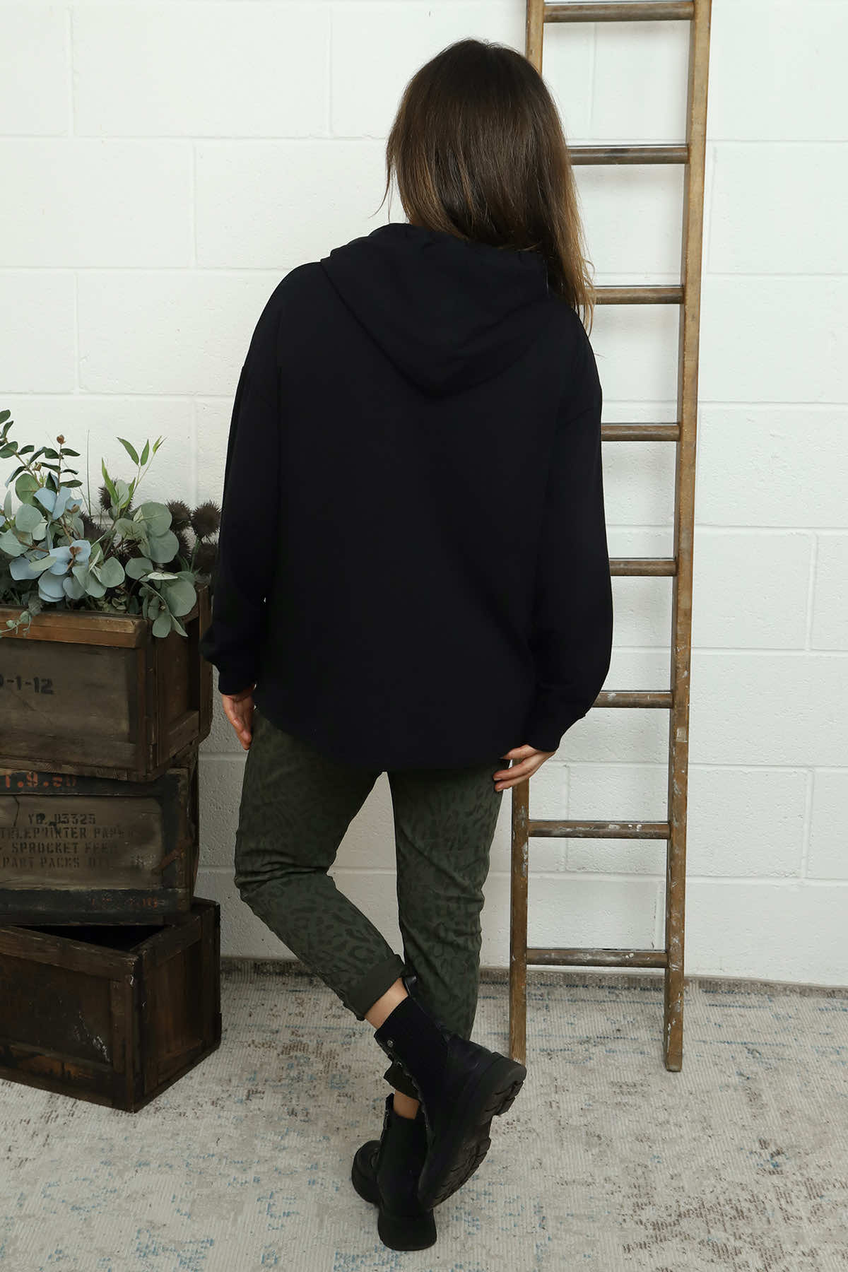 Martha Hooded Cotton Top Black