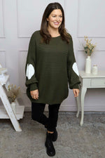 Magdalena Heart Sleeve Knitted Jumper Khaki Khaki - Magdalena Heart Sleeve Knitted Jumper Khaki