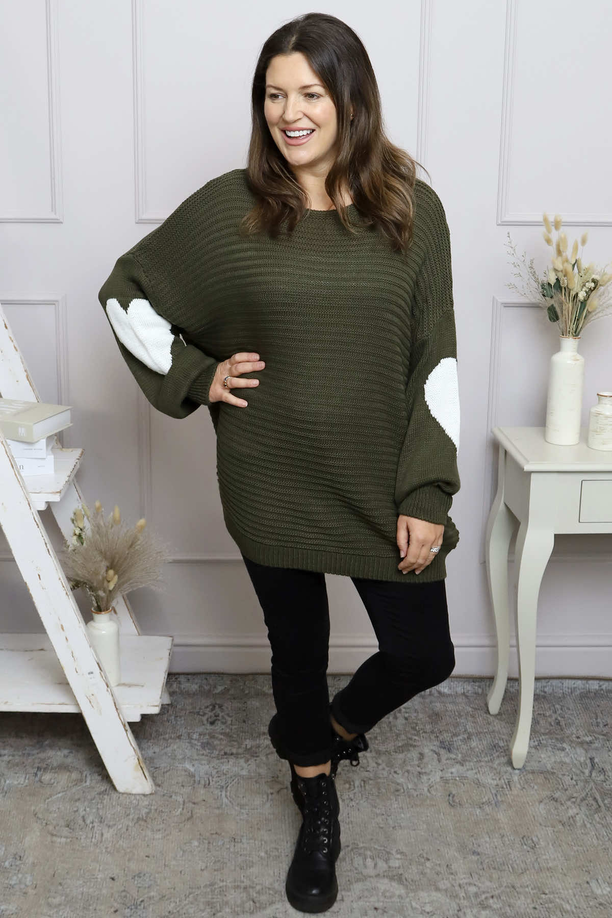 Magdalena Heart Sleeve Knitted Jumper Khaki