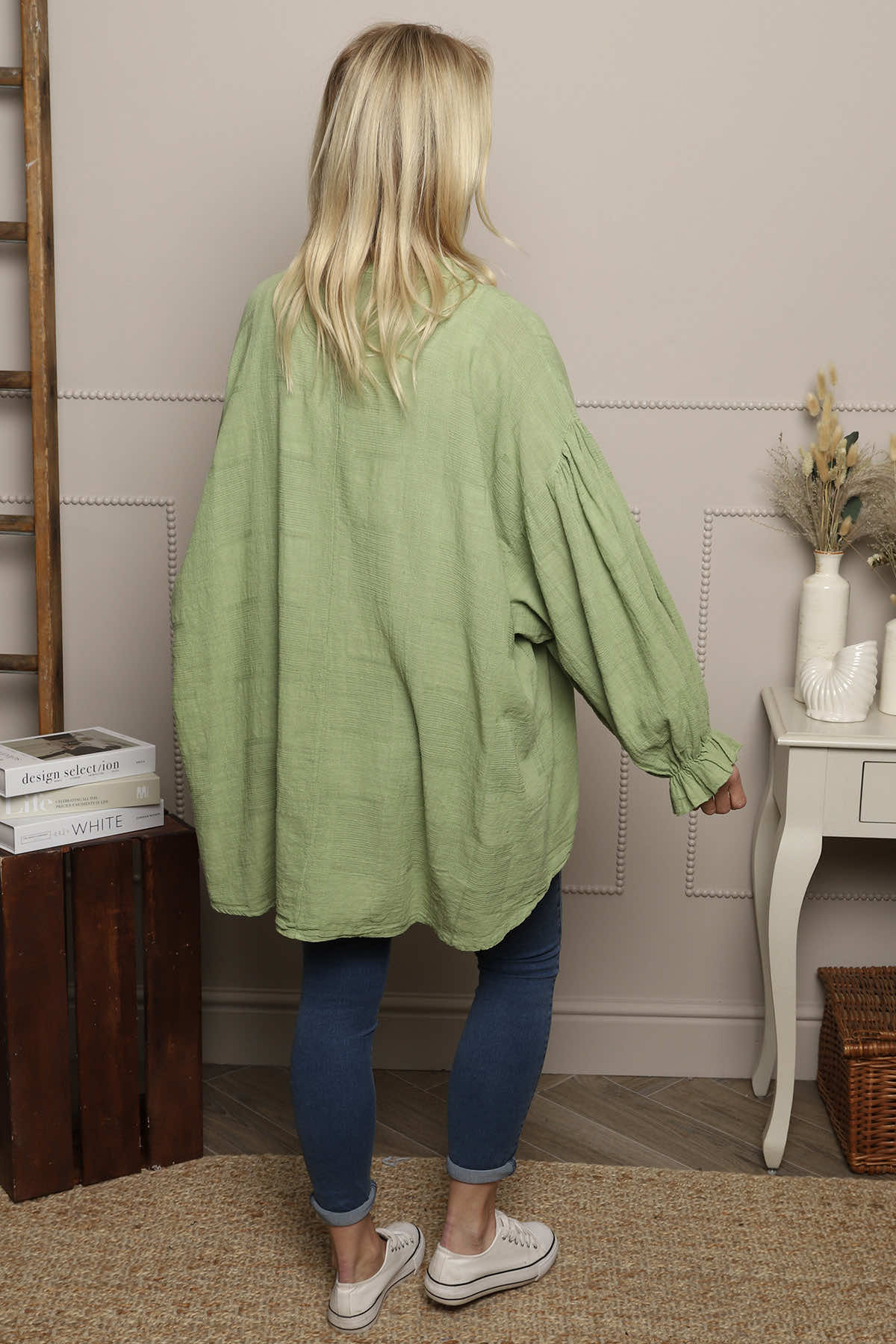 Ashlyn V-Neck Cotton Top Green