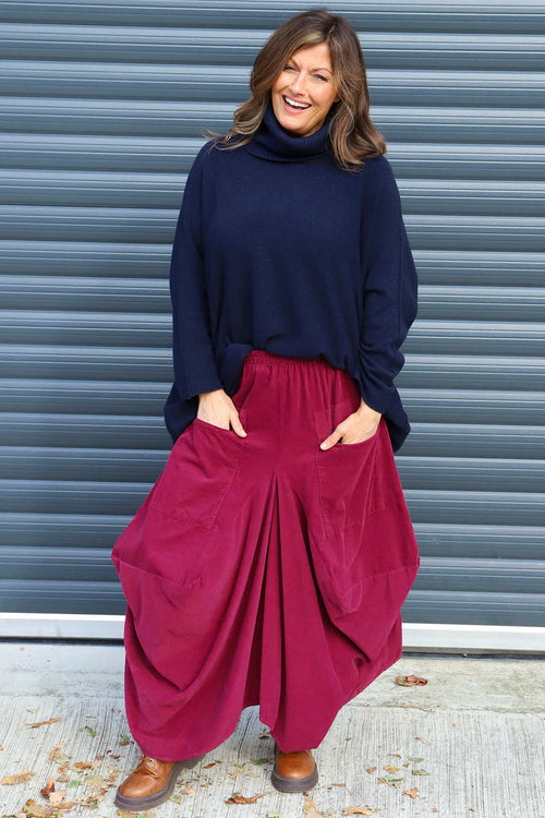 Orla Needlecord Parachute Skirt Burgundy