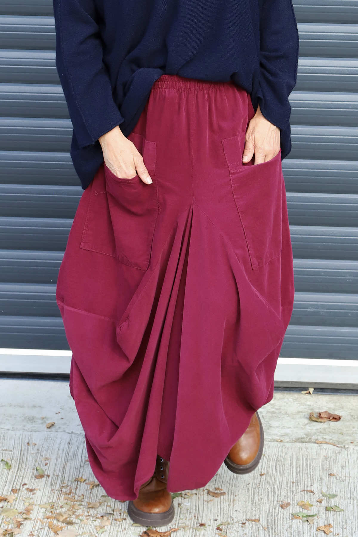 Orla Needlecord Parachute Skirt Burgundy