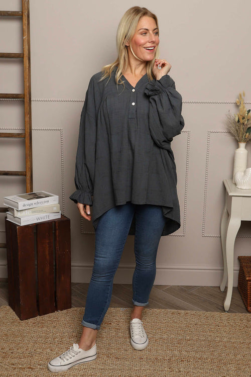 Ashlyn V-Neck Cotton Top Charcoal - Image 2