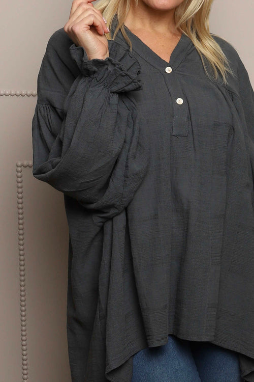 Ashlyn V-Neck Cotton Top Charcoal - Image 3