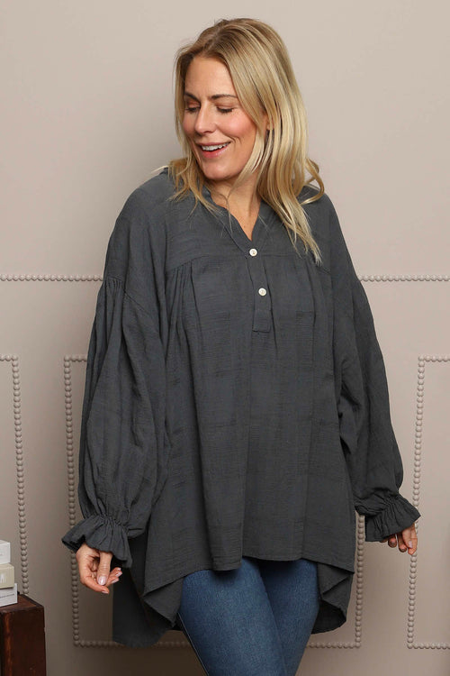 Ashlyn V-Neck Cotton Top Charcoal - Image 1