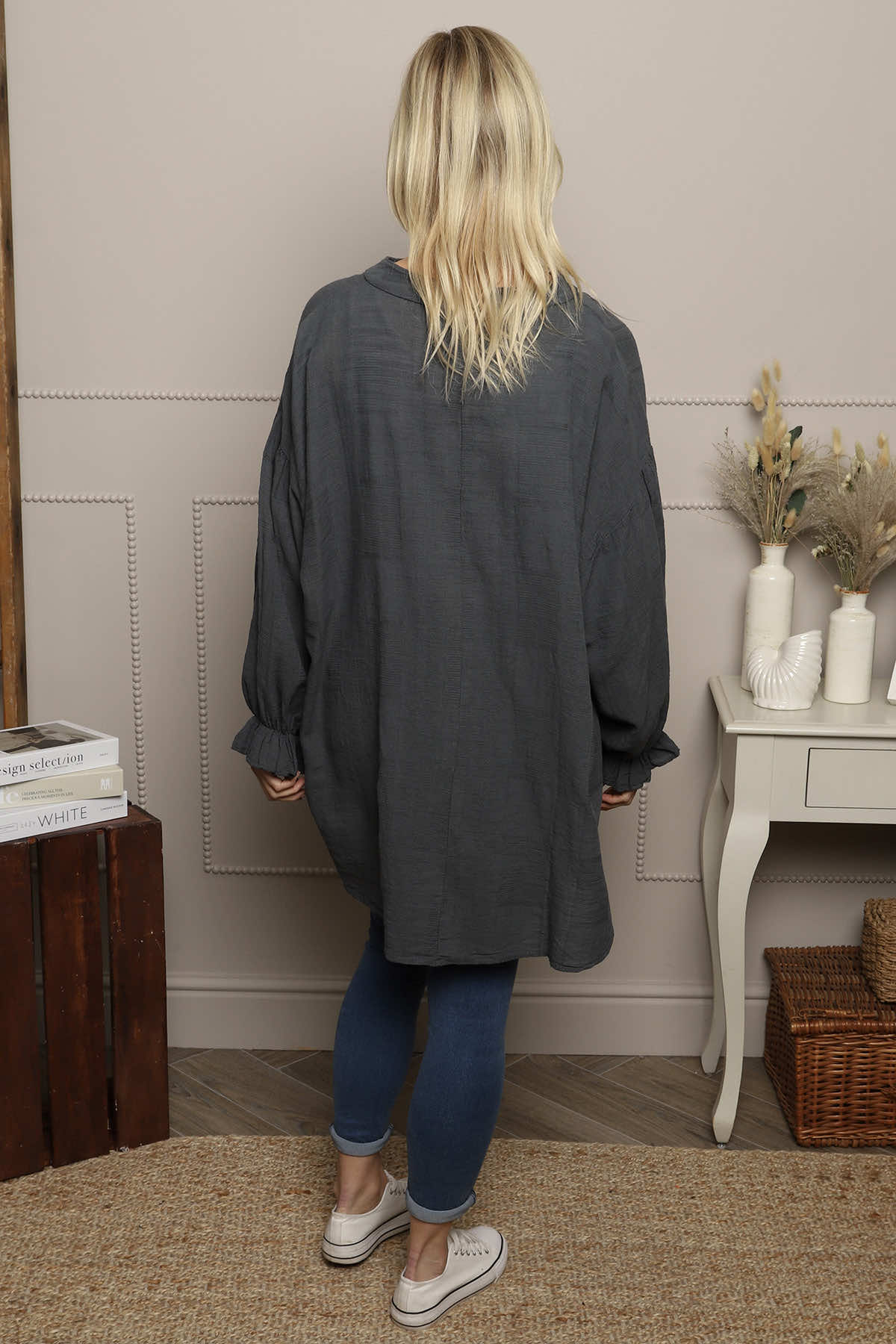 Ashlyn V-Neck Cotton Top Charcoal