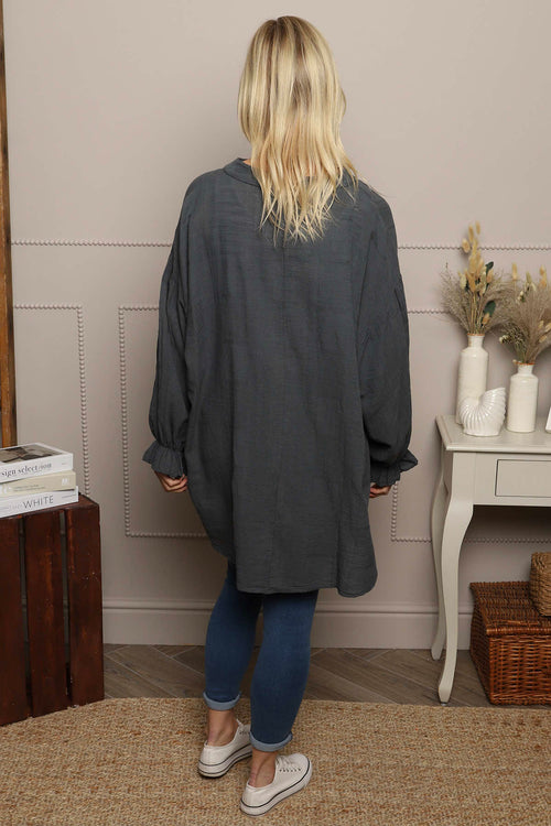 Ashlyn V-Neck Cotton Top Charcoal - Image 4