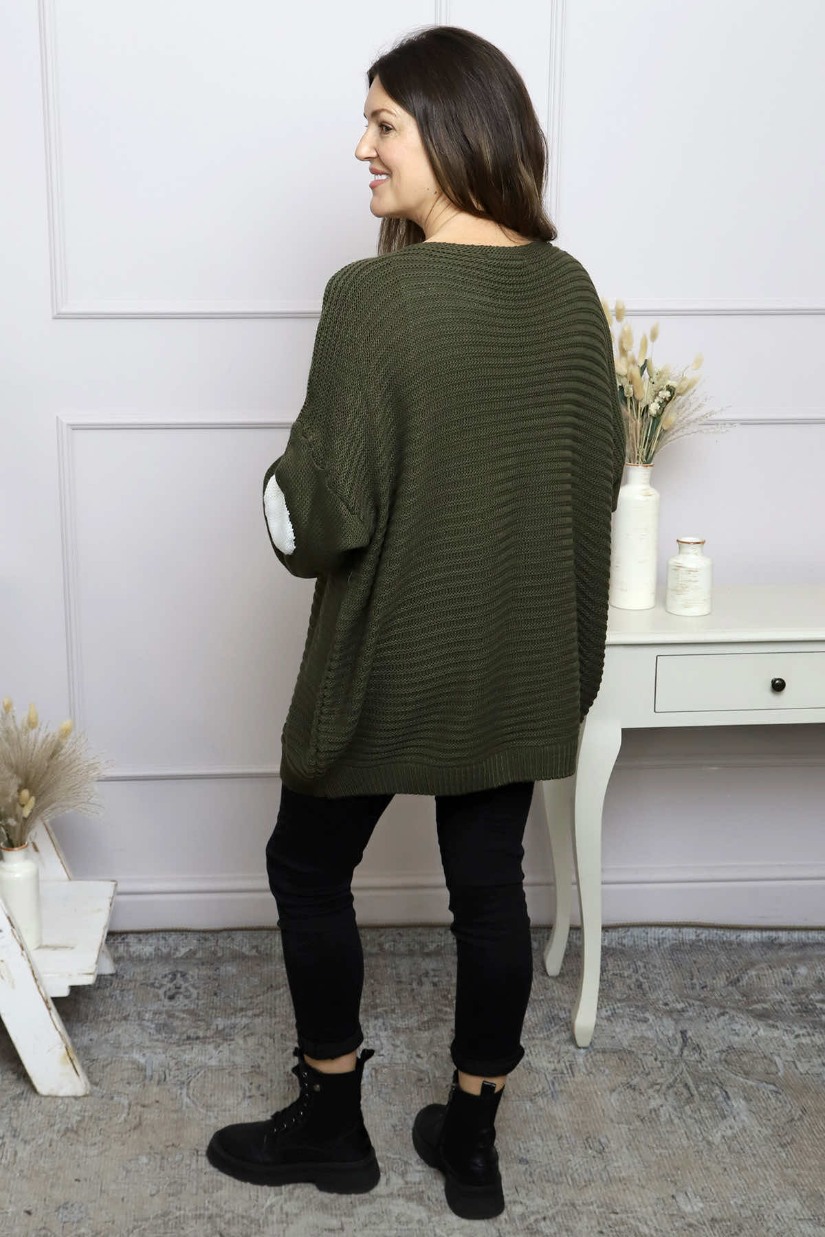 Magdalena Heart Sleeve Knitted Jumper Khaki