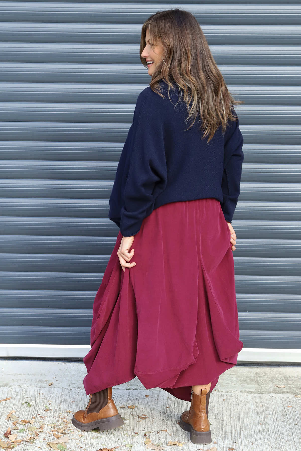 Orla Needlecord Parachute Skirt Burgundy