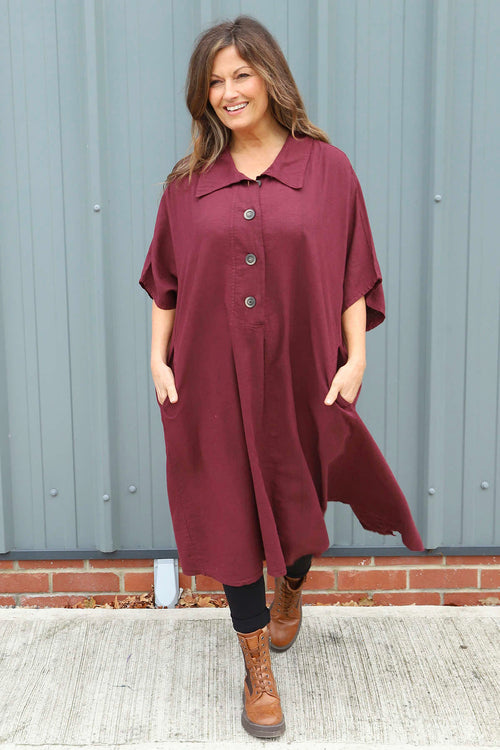Amina Linen Dress Wine - Image 1
