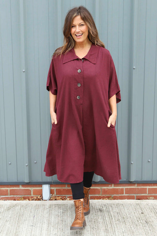 Amina Linen Dress Wine - Image 2