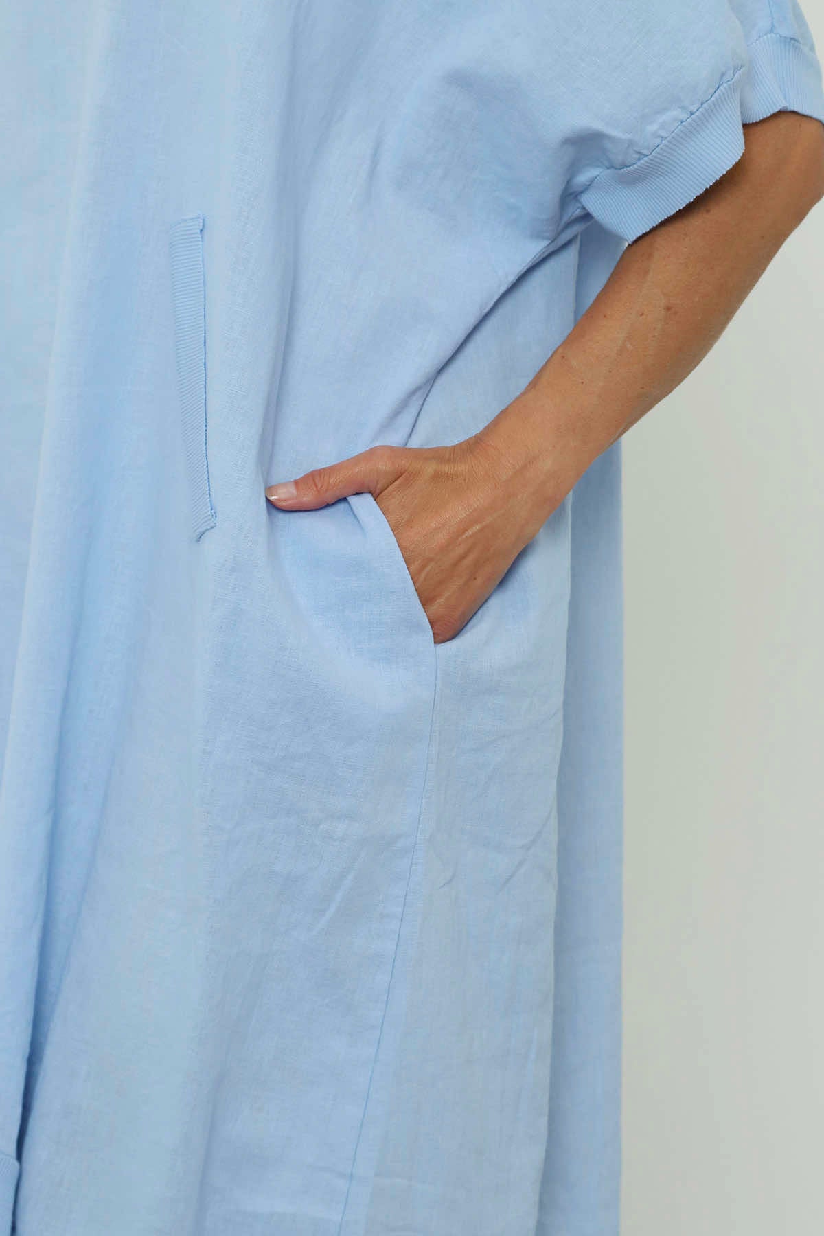 Fiamma V-Neck Linen Dress Powder Blue