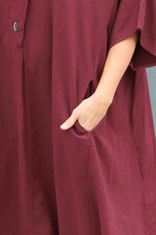 Amina Linen Dress Wine - Image 3