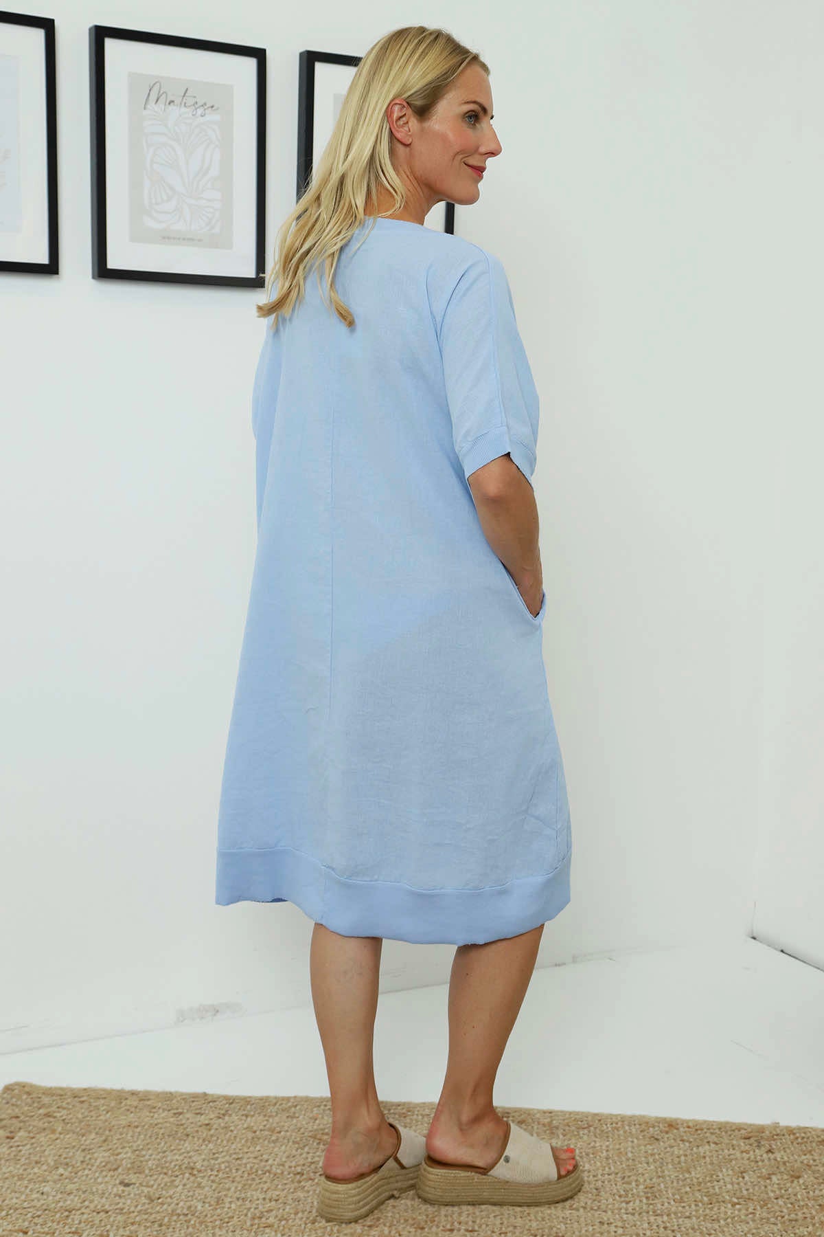 Fiamma V-Neck Linen Dress Powder Blue