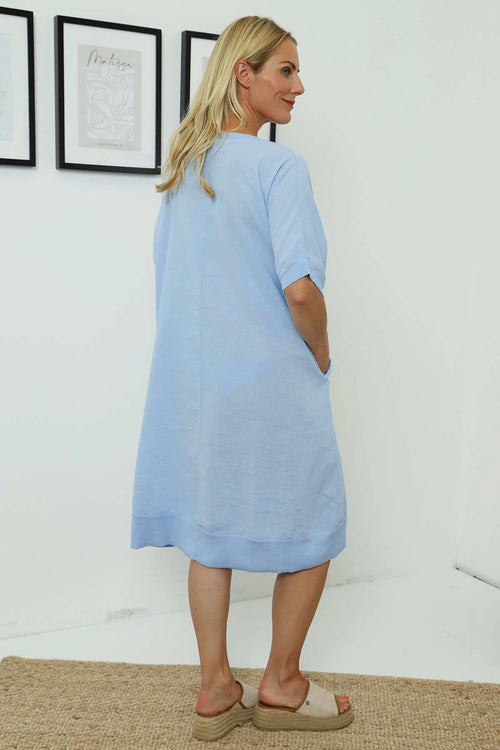 Fiamma V-Neck Linen Dress Powder Blue - Image 4