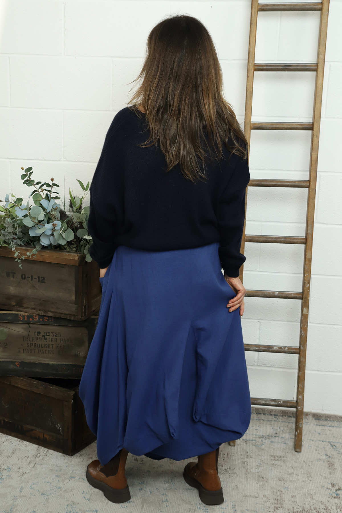 Orla Parachute Linen Skirt Royal Blue