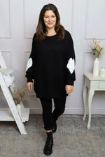 Magdalena Heart Sleeve Knitted Jumper Black Black - Magdalena Heart Sleeve Knitted Jumper Black