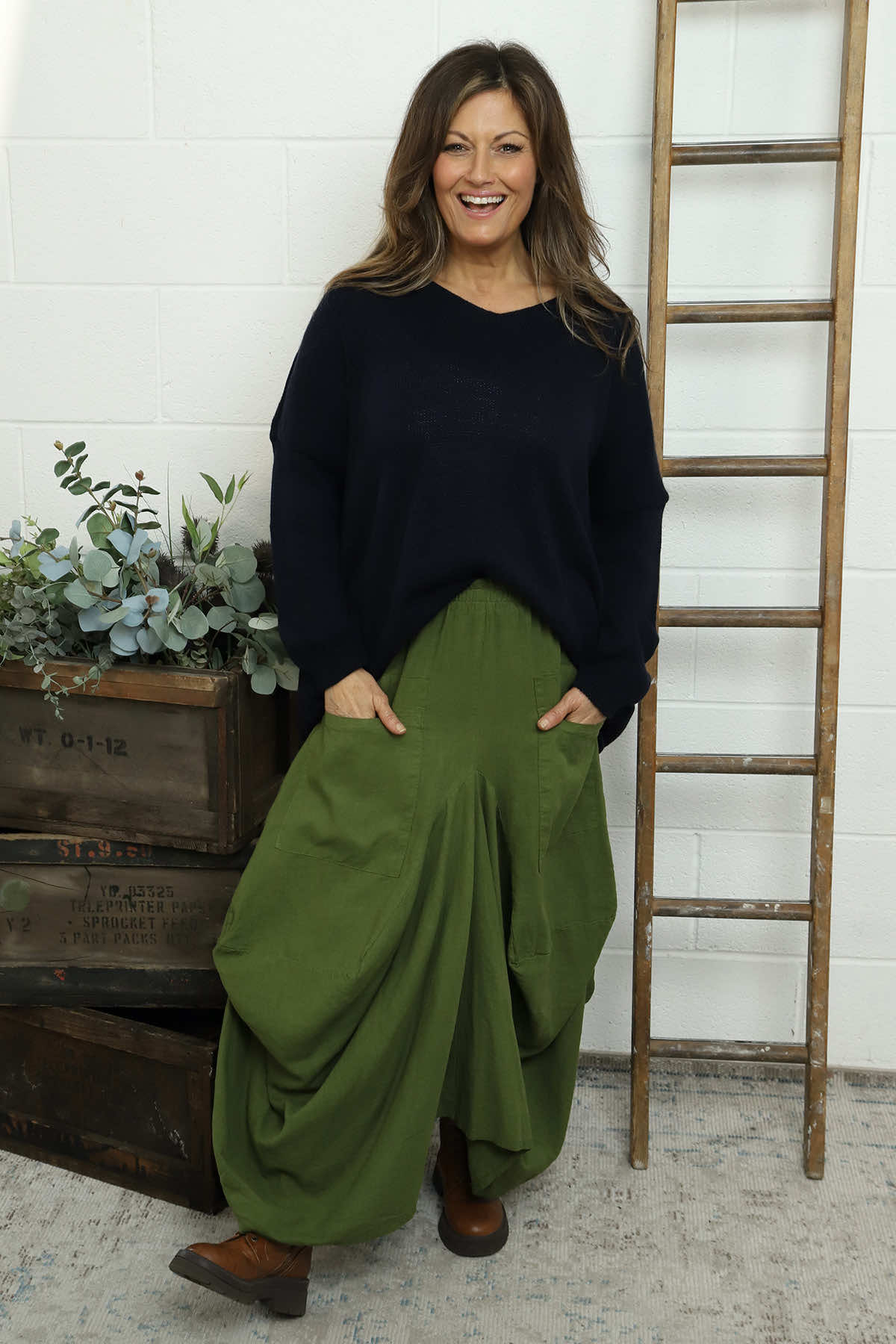 Orla Parachute Linen Skirt Olive