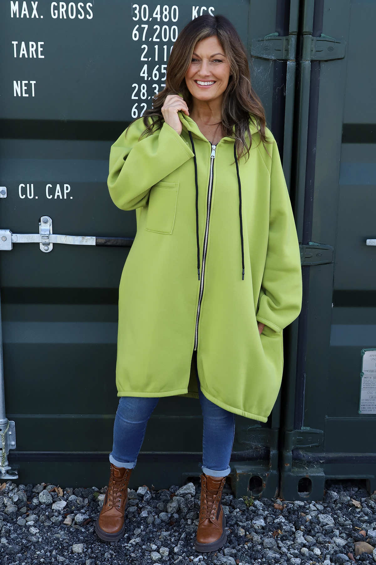 Emelina Zip Hooded Cotton Jacket Lime